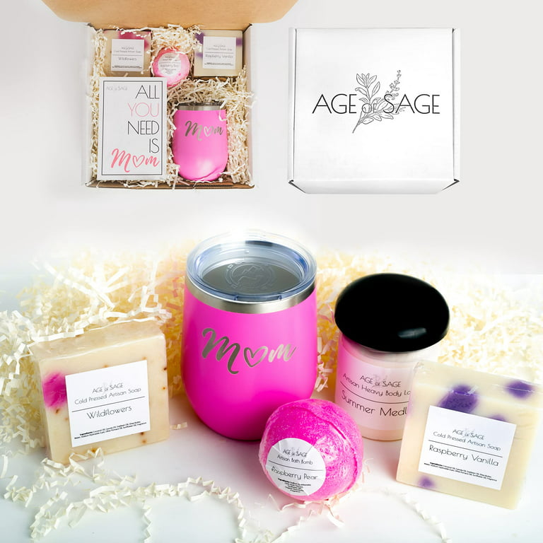 Age of Sage Mom Gifts Set - Wine Tumbler, Bathbomb, 2x Soap Bars