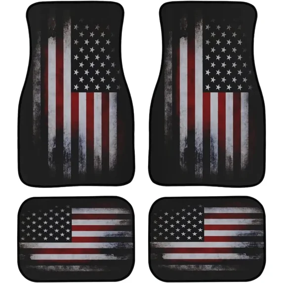 Aged American Flag Universal Patriotic Car Floor Mats Set of 4 Fit for Suvs Vans Sedans Trucks