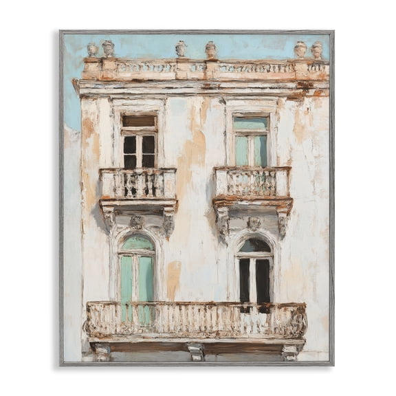 Stupell Industries Aged Architecture City Buildings Gray Framed Giclee Art, design by Petal Prints Design