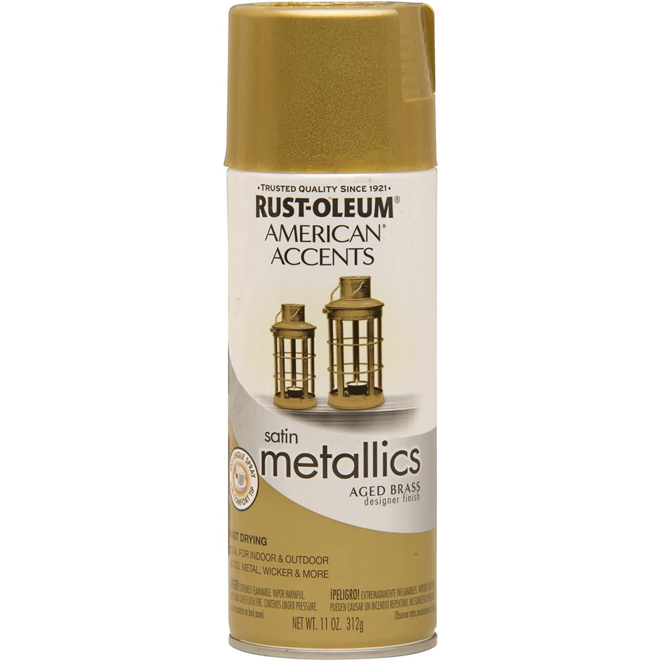 6 Pack, Aged Brass, American Accents Satin Metallic Spray Paint-202719, 11 oz