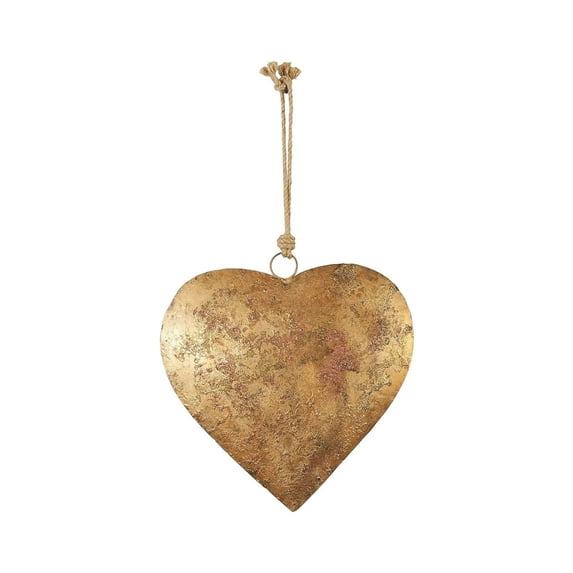 Aged Brass Metal Heart-Shaped Decorative Lantern with LED Lights & Hanging Rope | Christmas Wedding Party Festival Holiday Outdoor Indoor Decor