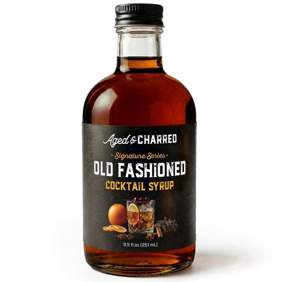 Aged and Charred Old Fashioned Cocktail Syrup, Handcrafted Whiskey Mixer with Bitters and Orange Peel, 32 Servings