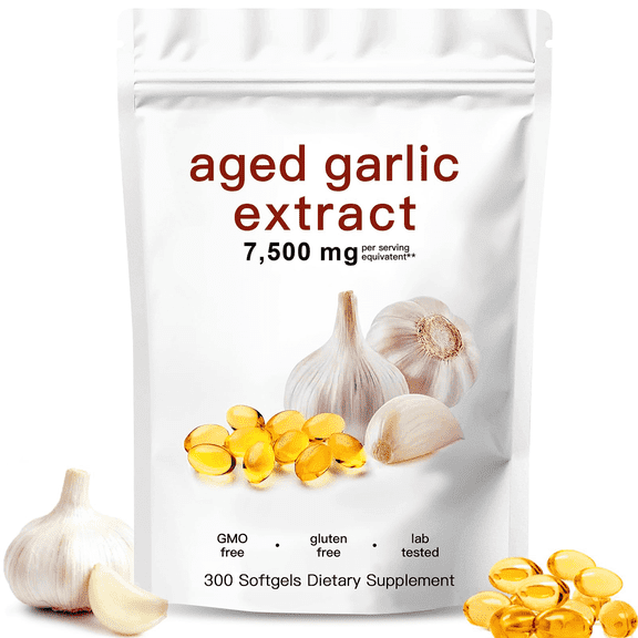 Aged Garlic Extract 300 Capsules 7,500mg per Capsule Odorless Organic Garlic Softgels, Vegetarian, Non-GMO; Aged 2 Years to Support Heart & Immune Health