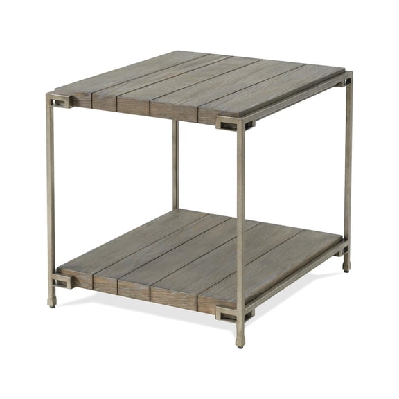 Aged Graphite End Table with Shelf for Living Room, 23W x 27D x 24H Metal & Wood Side Table, Corbeta