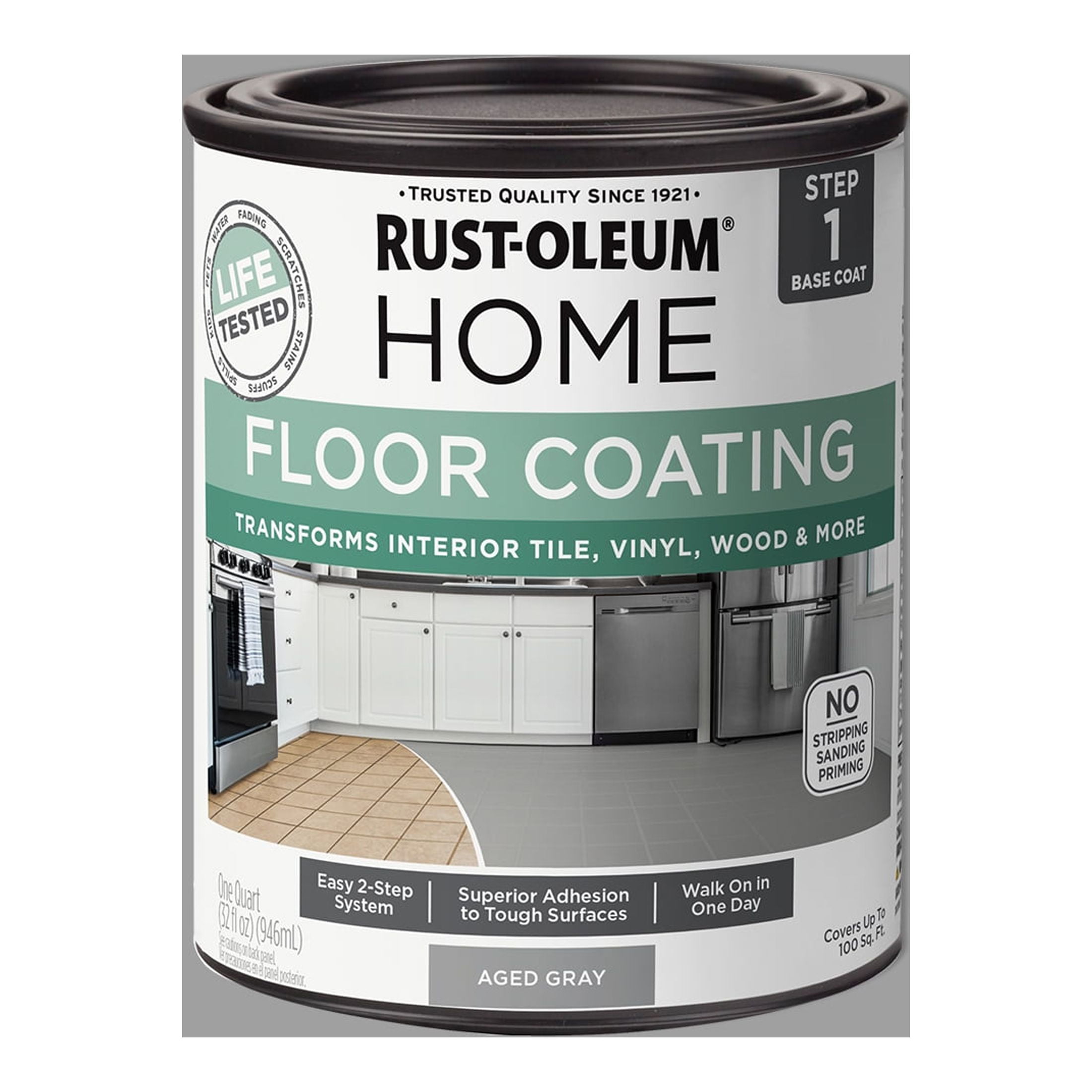 4 Pack, Aged Gray, RustOleum Home Floor Paint Matte 365929, Quart