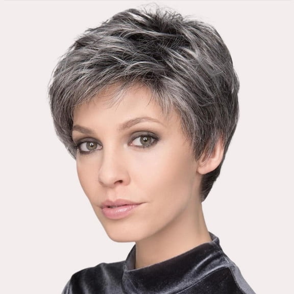 Aged Gray-White Short Curly Hair Wigs | High-Temperature Silk Side-Parted Hair Wigs with Oblique Bangs for Elderly