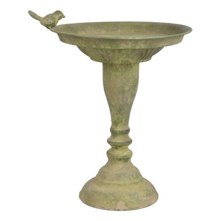 Aged Metal Standing Bird Bath, Green
