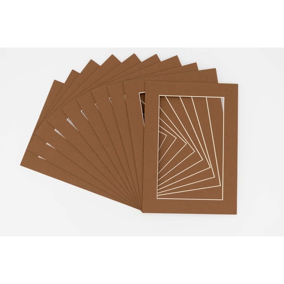 Aged Oak Acid Free 11x14 Picture Frame Mats with White Core Bevel Cut for 8x12 Pictures - Fits