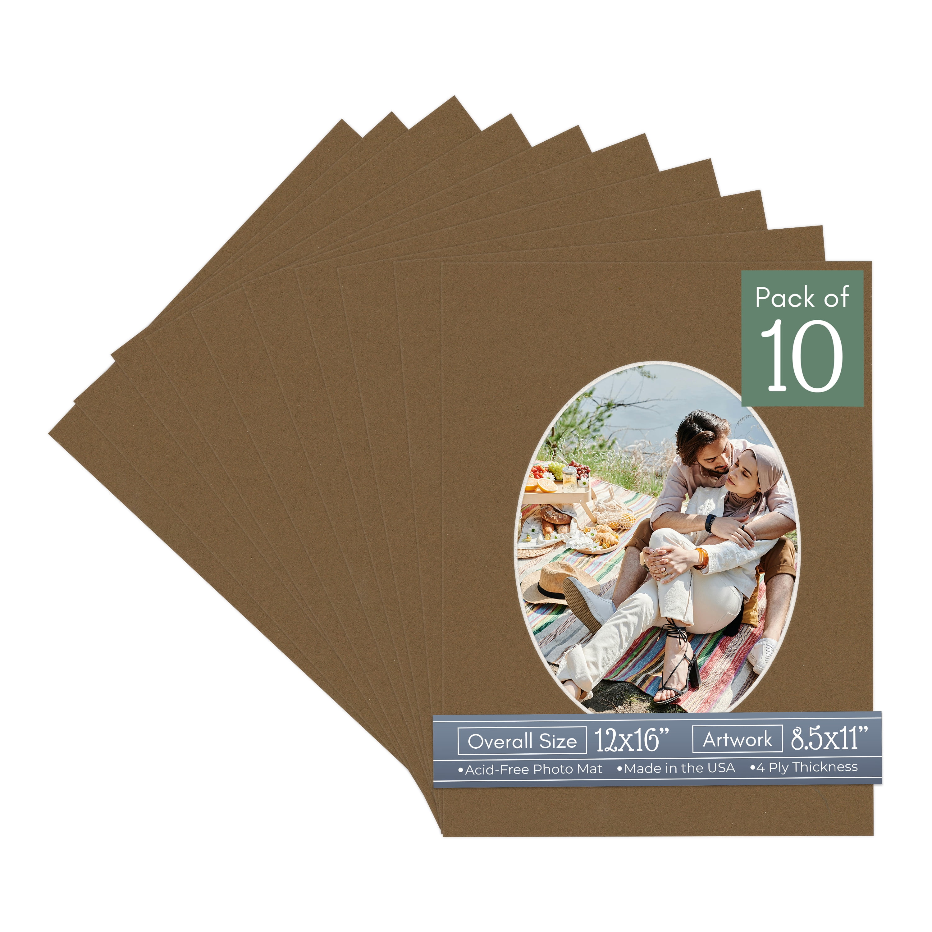 Aged Oak Brown Picture Frame Mat for 12x16 Frames - Oval Opening for 8 ...