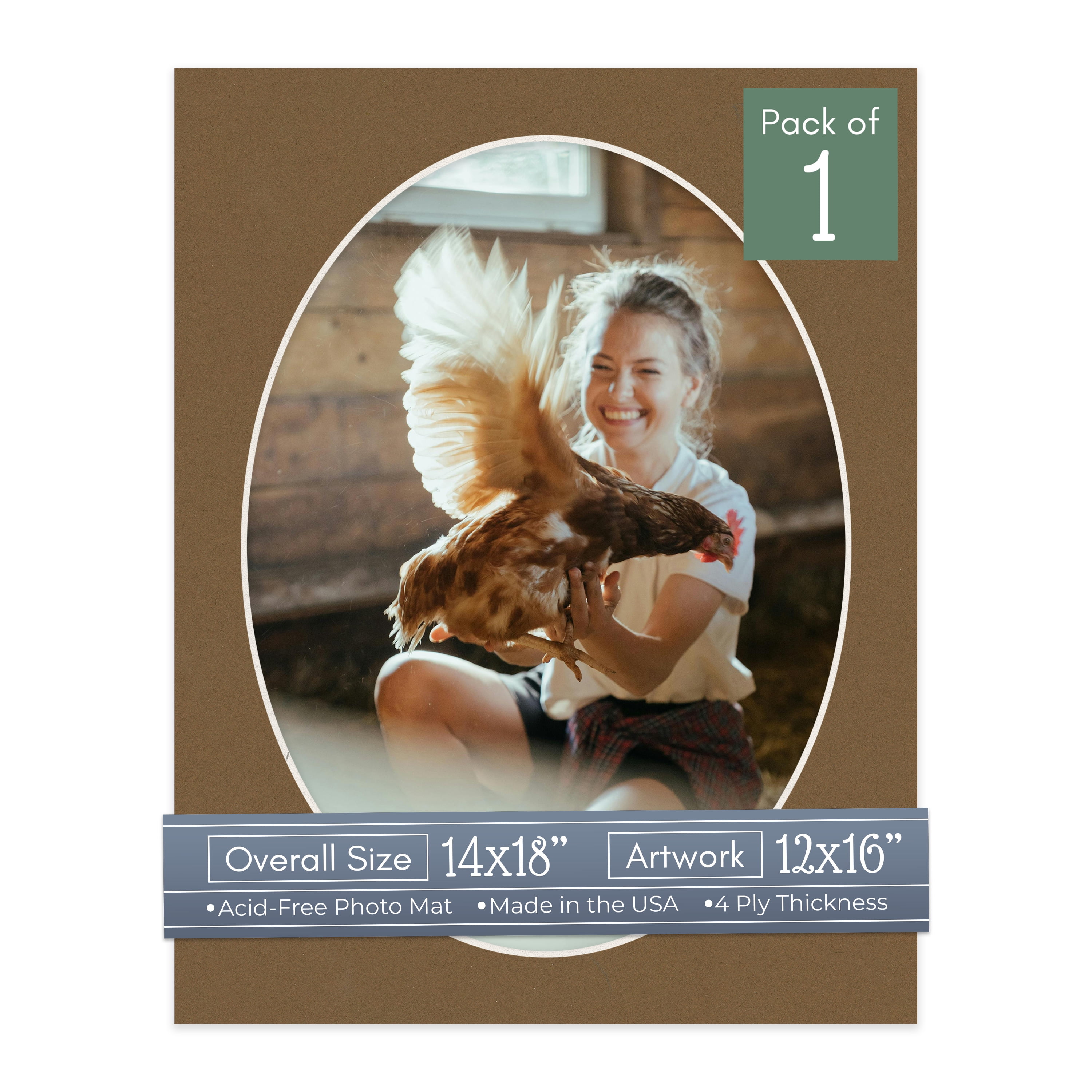 Aged Oak Brown Picture Frame Mat for 14x18 Frames - Oval Opening for ...