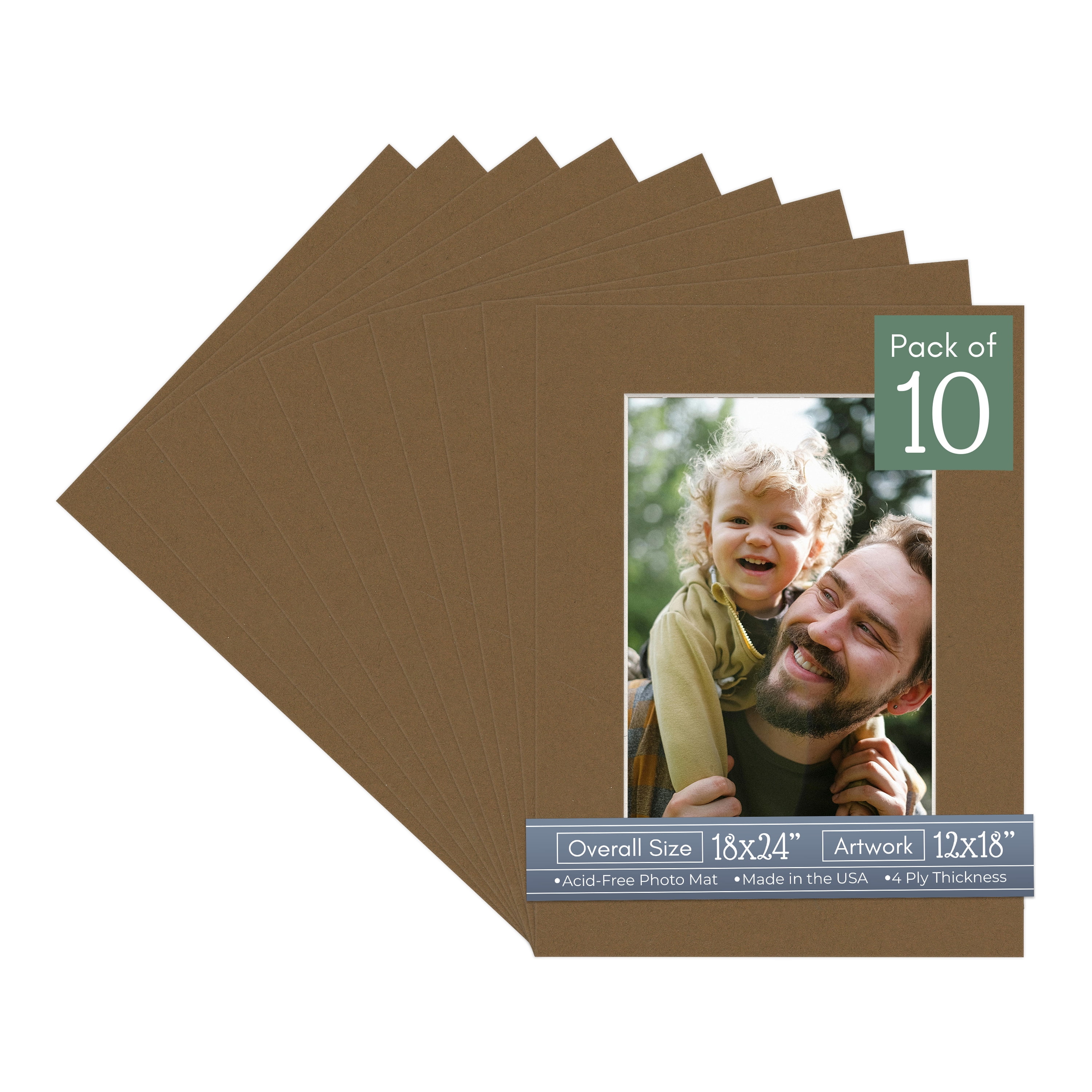 Aged Oak Brown Picture Frame Mat for 18x24 Frames - Fits 12x18 Photos - 10 Mats