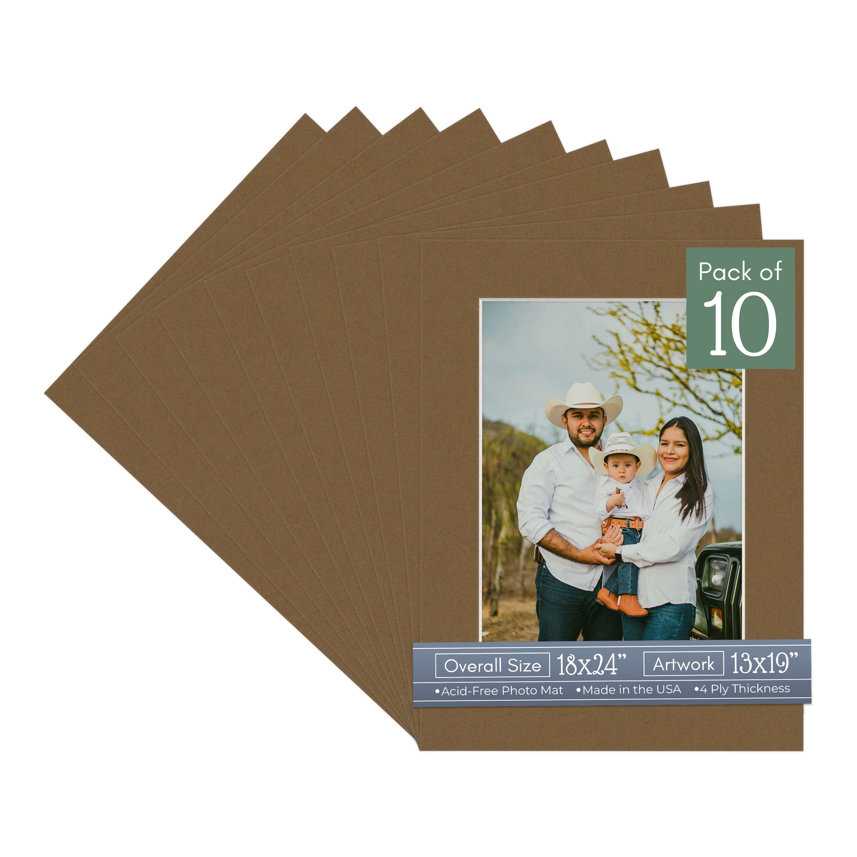 Aged Oak Brown Picture Frame Mat for 18x24 Frames - Fits 13x19 Photos - 10 Mats