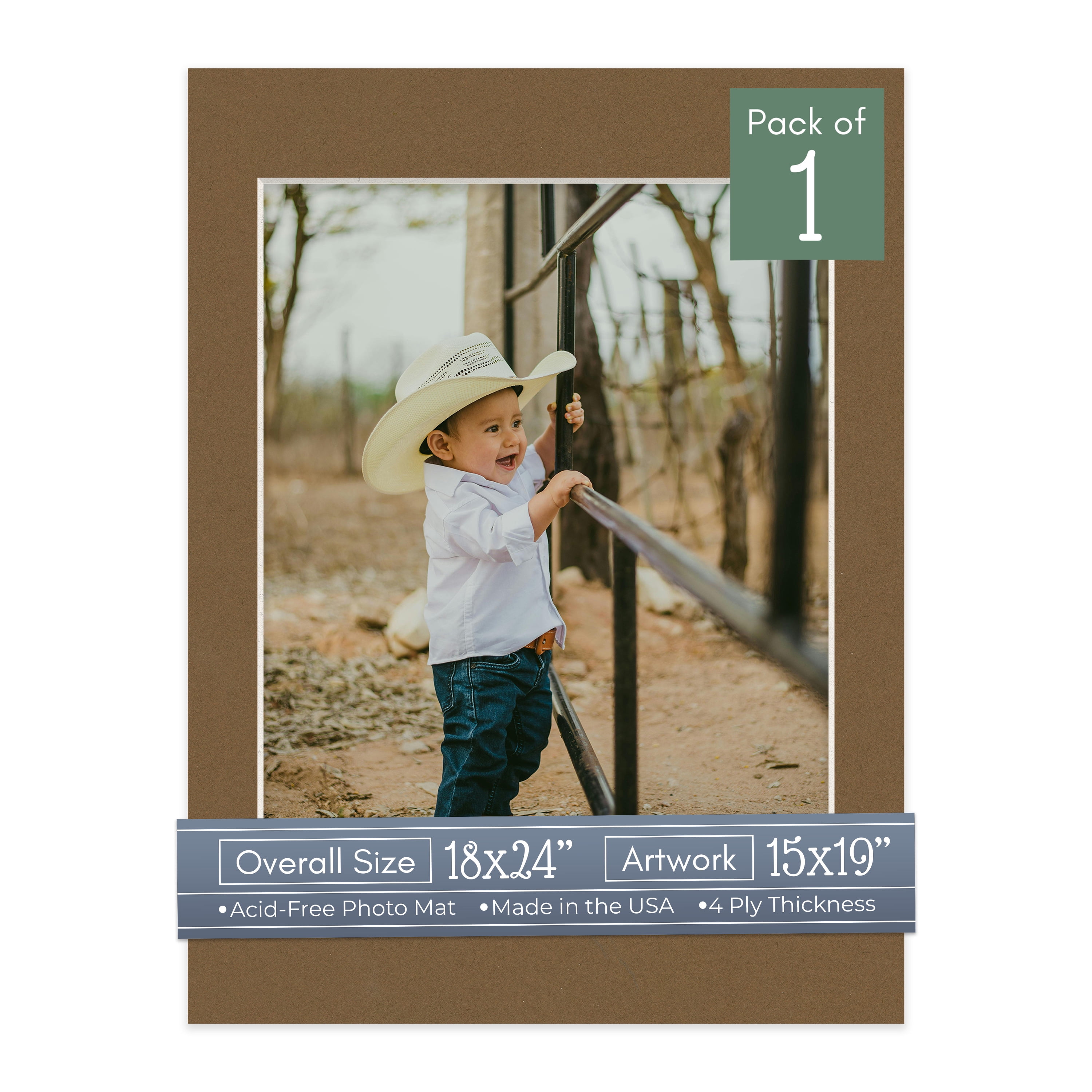 Aged Oak Brown Picture Frame Mat for 18x24 Frames - Fits 15x19 Photos - 1 Mat