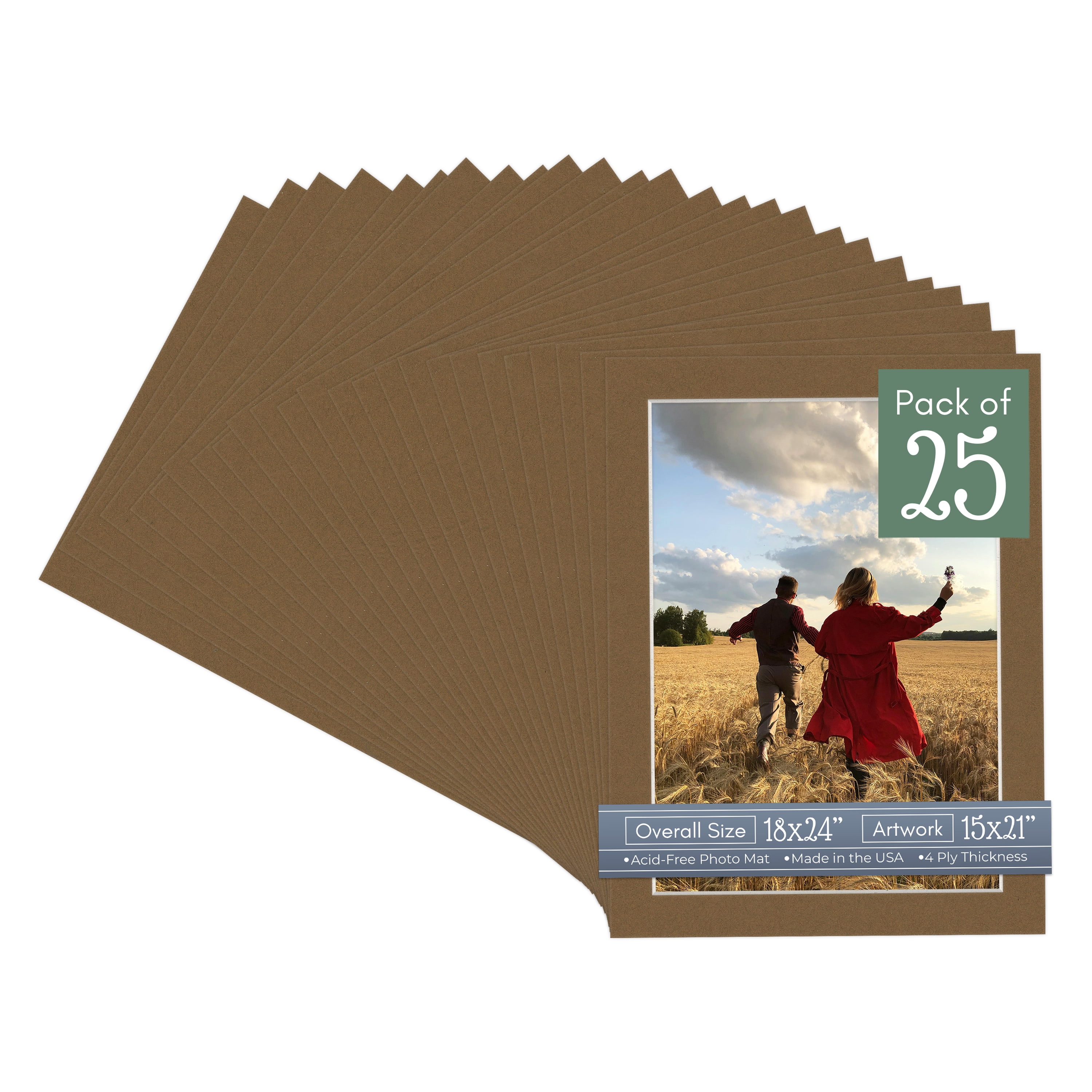 Aged Oak Brown Picture Frame Mat for 18x24 Frames - Fits 15x21 Photos - 25 Mats