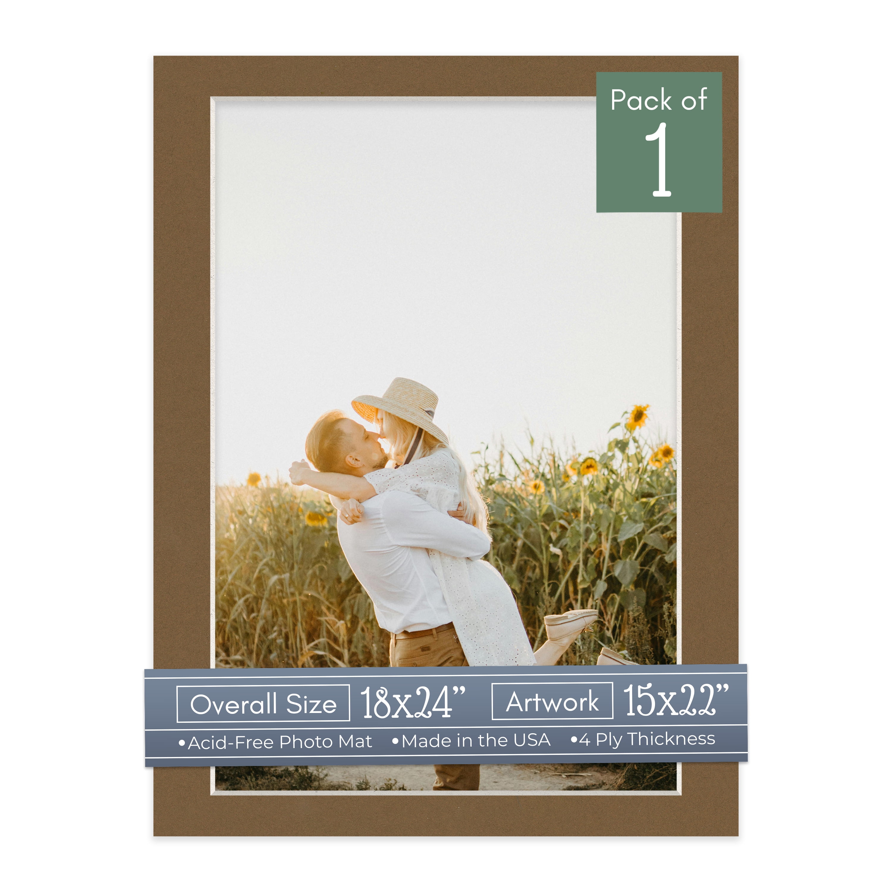Aged Oak Brown Picture Frame Mat for 18x24 Frames - Fits 15x22 Photos - 1 Mat