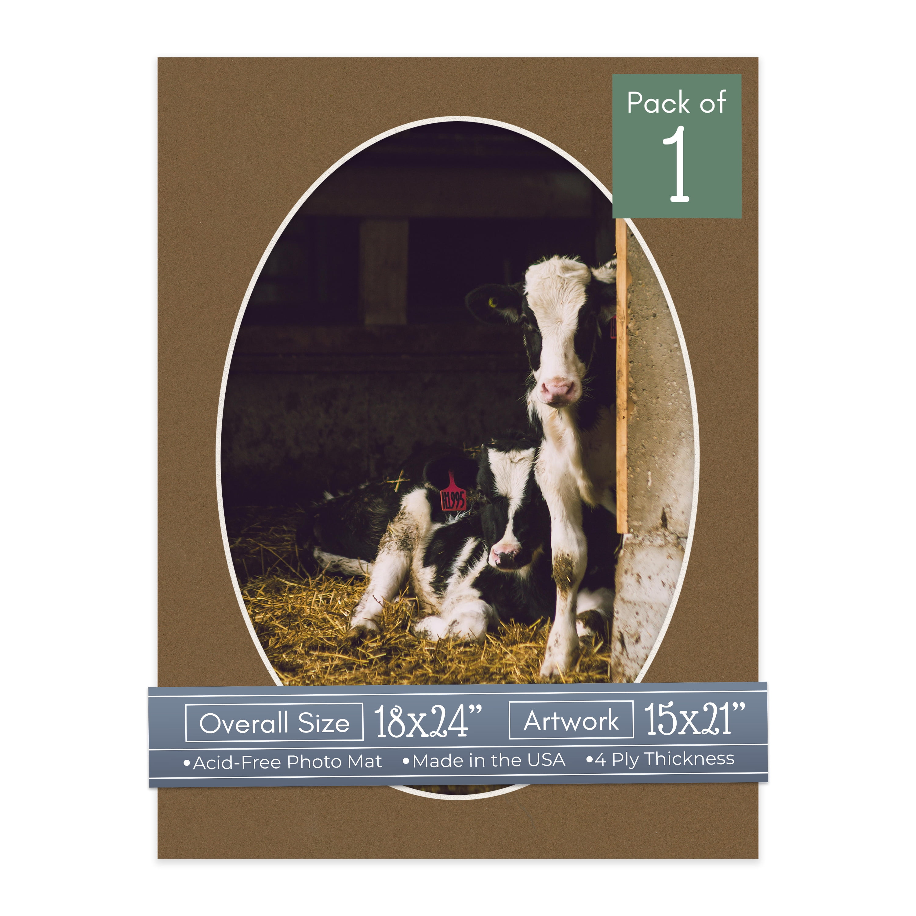 Aged Oak Brown Picture Frame Mat for 18x24 Frames - Oval Opening for 15x21 Photos - 1 Mat