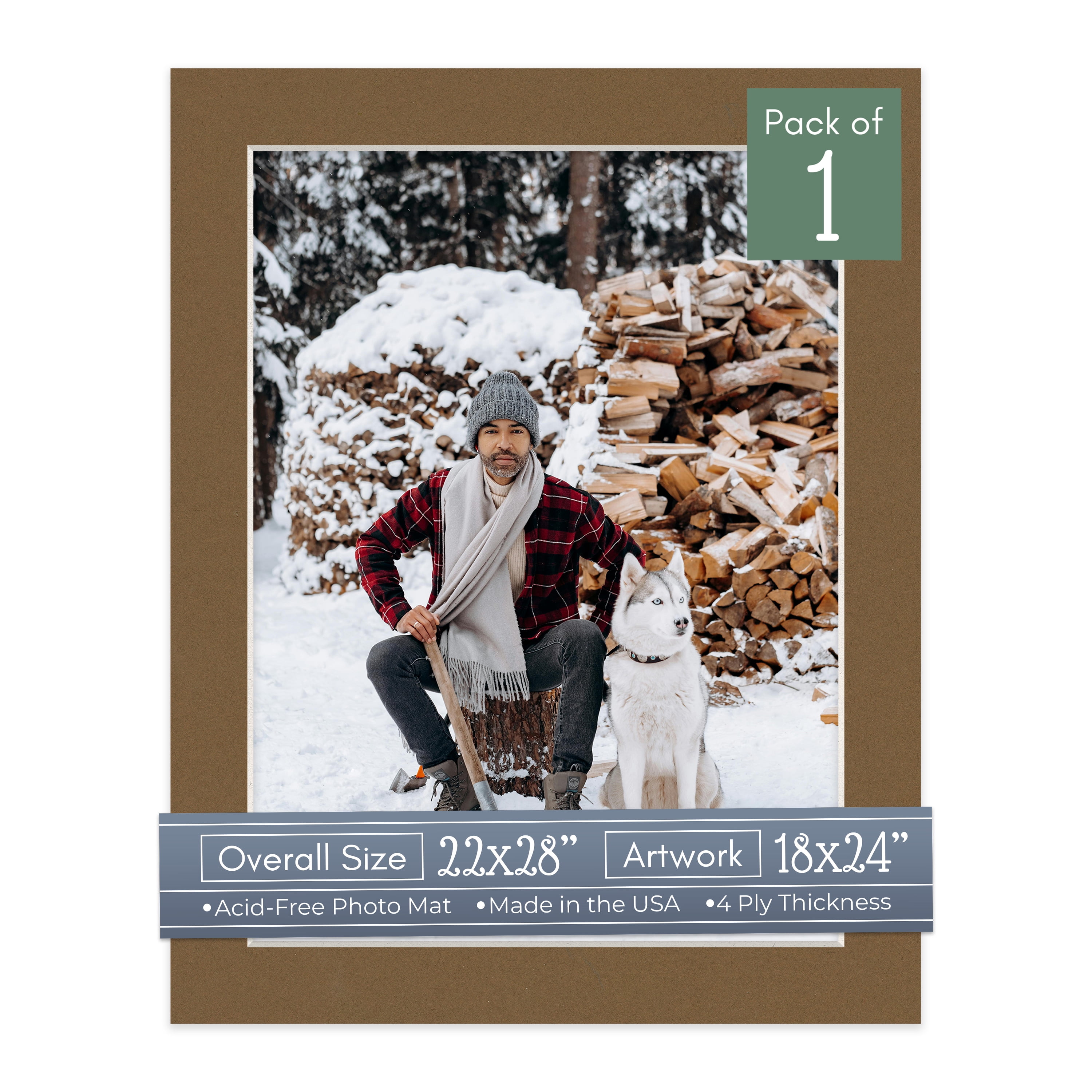 Aged Oak Brown Picture Frame Mat for 22x28 Frames - Fits 18x24 Photos - 1 Mat