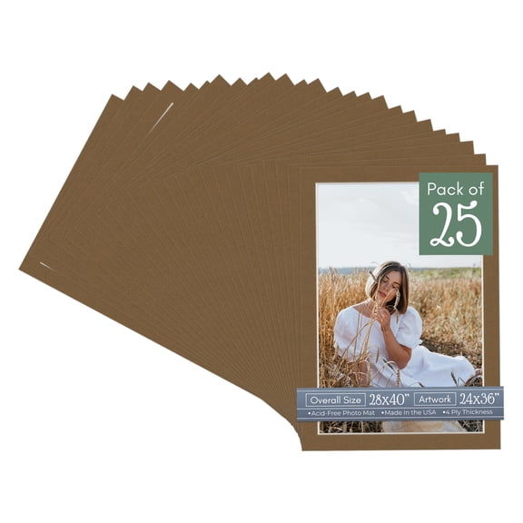 Aged Oak Brown Picture Frame Mat for 28x40 Frames - Fits 24x36 Photos - 25 Mats