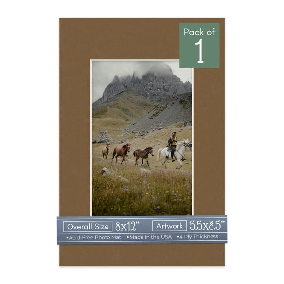 Aged Oak Brown Picture Frame Mat for 8x12 Frames - Fits 5.5x8.5 Photos - 1 Mat