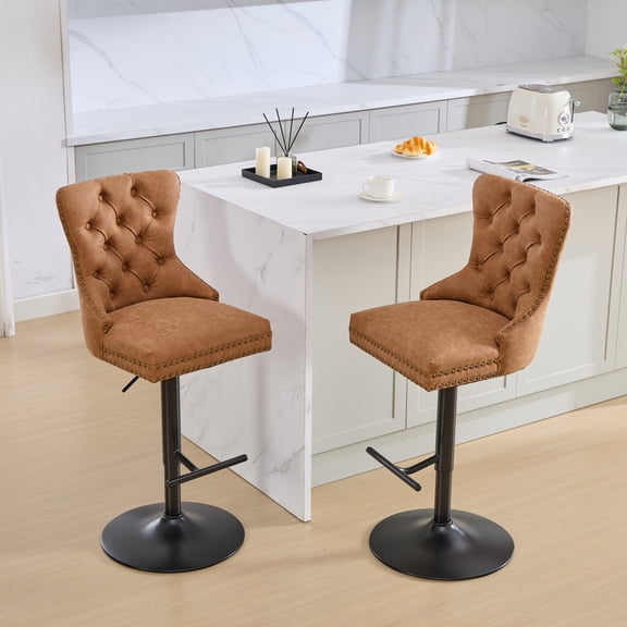 Aged and Retro PU Swivel Barstools Adjusatble Seat Height from 25-33 Inch, Modern Bar Stools with Backs Comfortable Tufted for Home Pub and Kitchen Island (Orange,Set of 2)