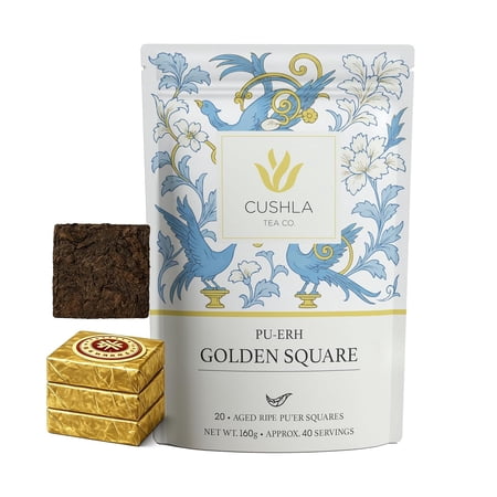 Aged Ripe Pu-Erh Tea Squares – Premium Sheng Pu’er “Golden Square” Cakes | Naturally Aged Chinese Ripe (Shou) Puerh with Complex Flavor | 20 Compressed Tea Squares