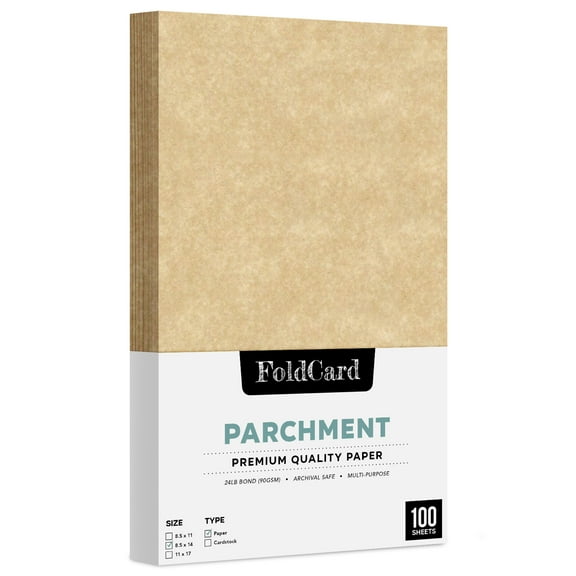 Aged Stationery Imitation Parchment Colored Regular Paper for Writing, Printing, Copy | 24lb Bond, 60lb Text (90GSM) | 8.5 x 14" | 100 Sheets per Pack