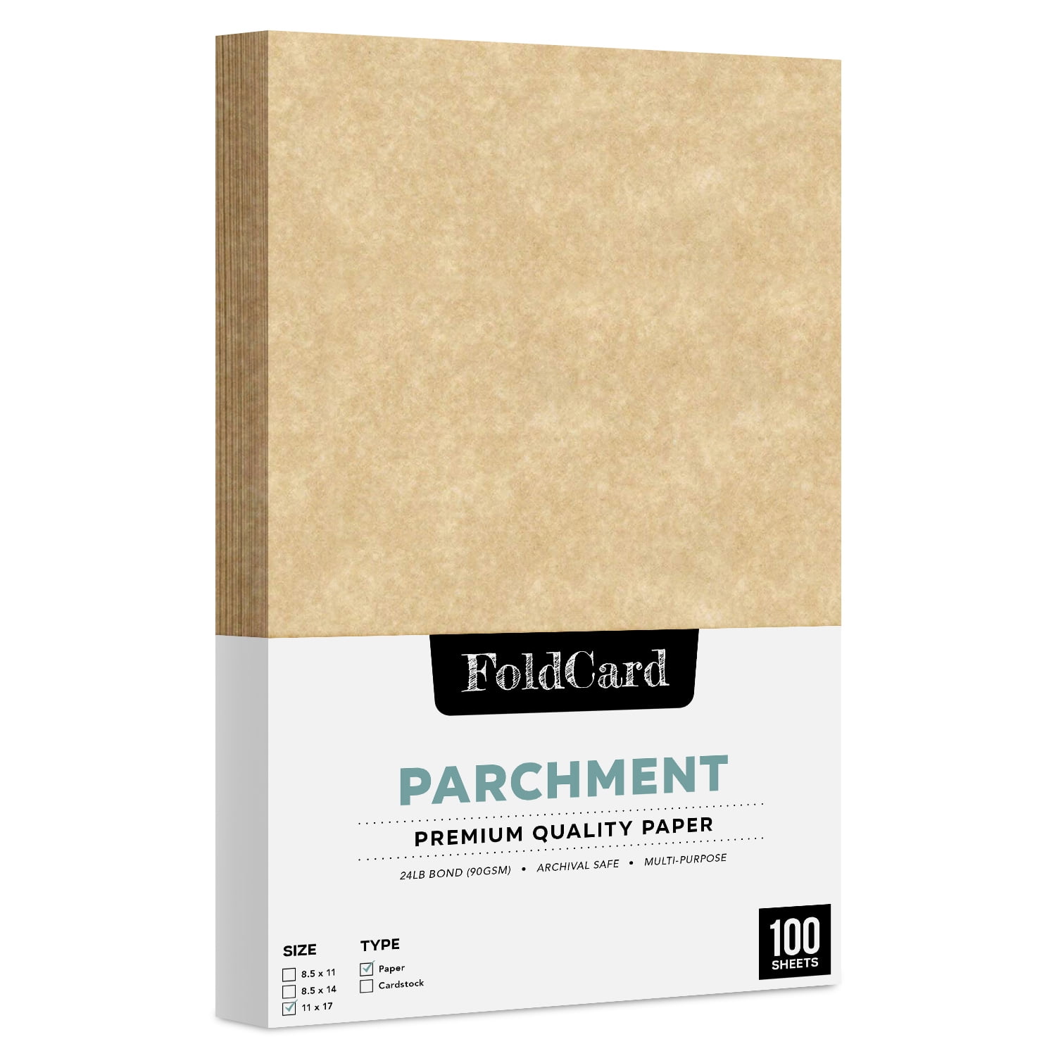 Aged Stationery Imitation Parchment Colored Regular Paper for Writing, Printing, Copy | 24lb Bond, 60lb Text (90GSM) | 11 x 17" | 100 Sheets per Pack