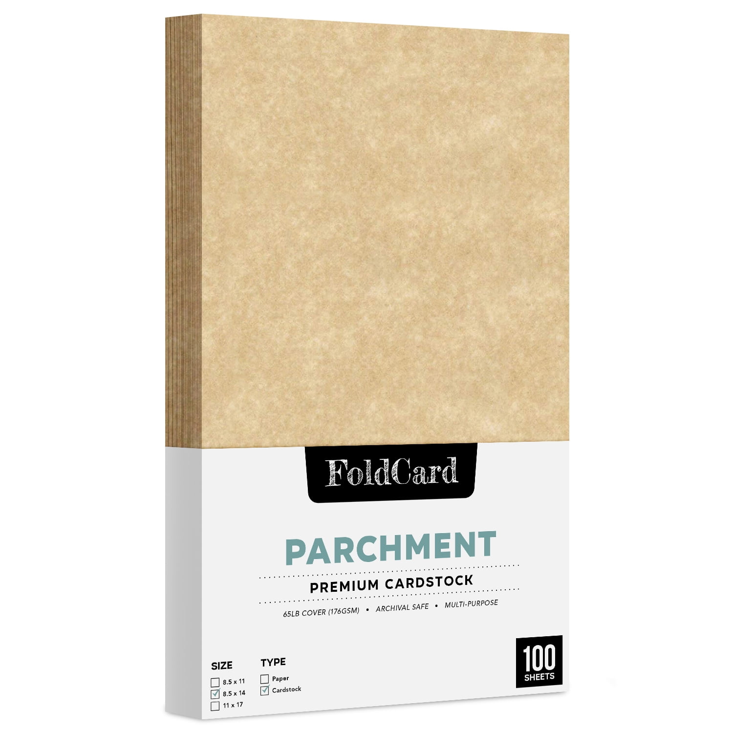 Aged Stationery Parchment Recycled Cardstock Paper | 65lb Cover (176gsm) Card Stock | 8.5” x 14” inches | 100 Sheets per Pack
