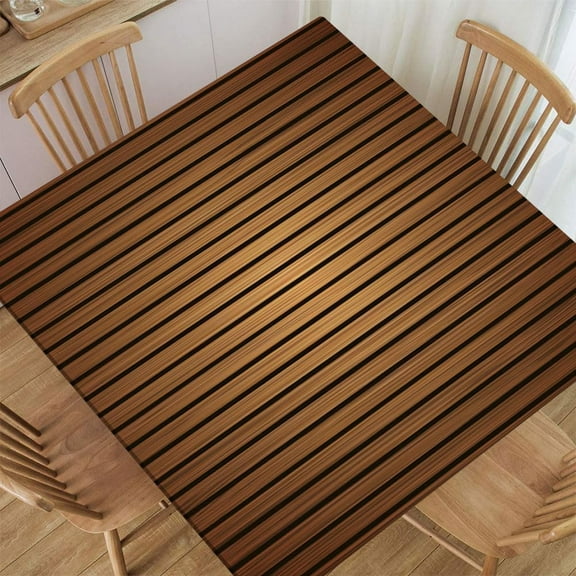 Aged Wooden Planks Texture Vertically Striped Fitted Square Table Covers Elastic Tablecloth Washable Waterproof or Outdoor Patio Party Dining, Fitted for 34"x34" Table Deaign2577