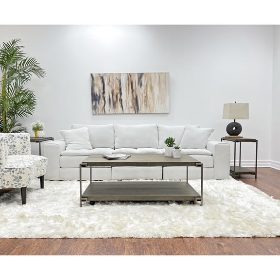 Aged graphite 3-piece coffee table set with fixed shelf for organized living room display