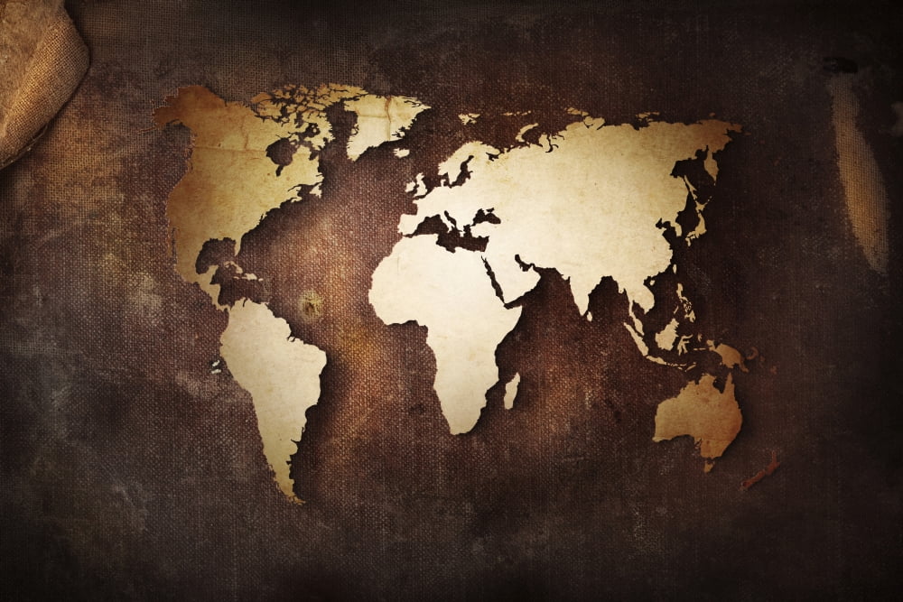 Aged world map on a dirty piece of fabric Canvas Art - Evgeny KuklevStocktrek Images (35 x 23)