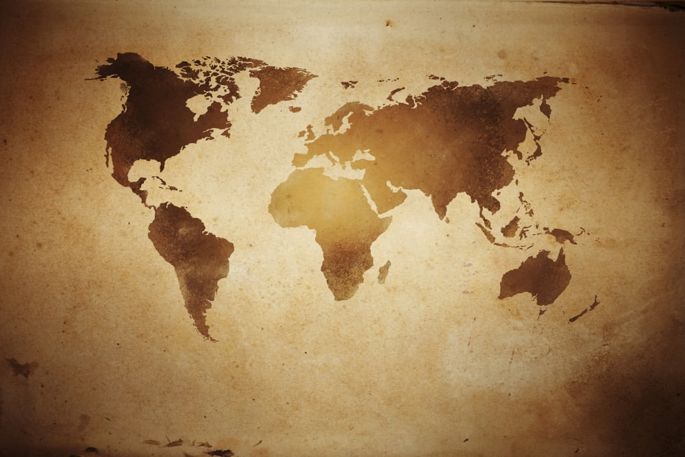 Aged world map on dirty paper Canvas Art - Evgeny KuklevStocktrek Images (18 x 12)