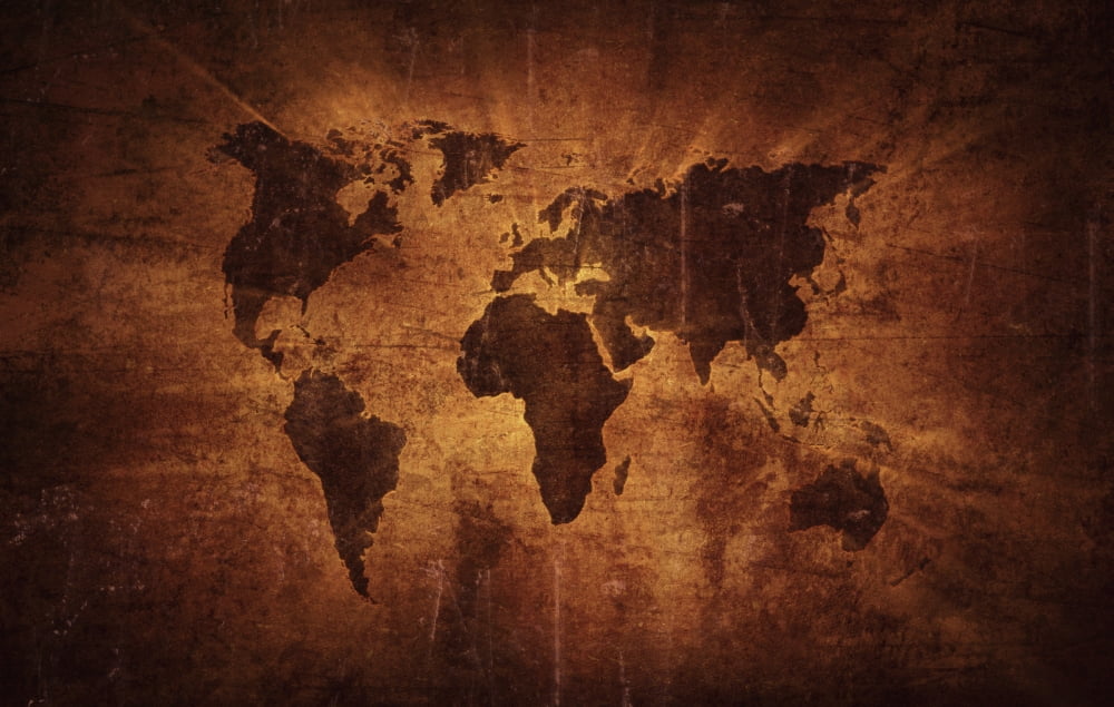 Aged world map on dirty paper Canvas Art - Evgeny KuklevStocktrek Images (18 x 12)