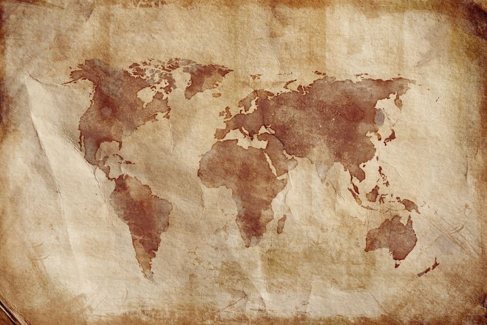 Aged world map on dirty paper Canvas Art - Evgeny KuklevStocktrek Images (18 x 12)