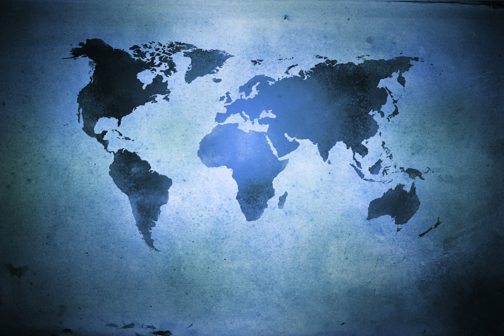 Aged world map on dirty paper Canvas Art - Evgeny KuklevStocktrek Images (35 x 23)