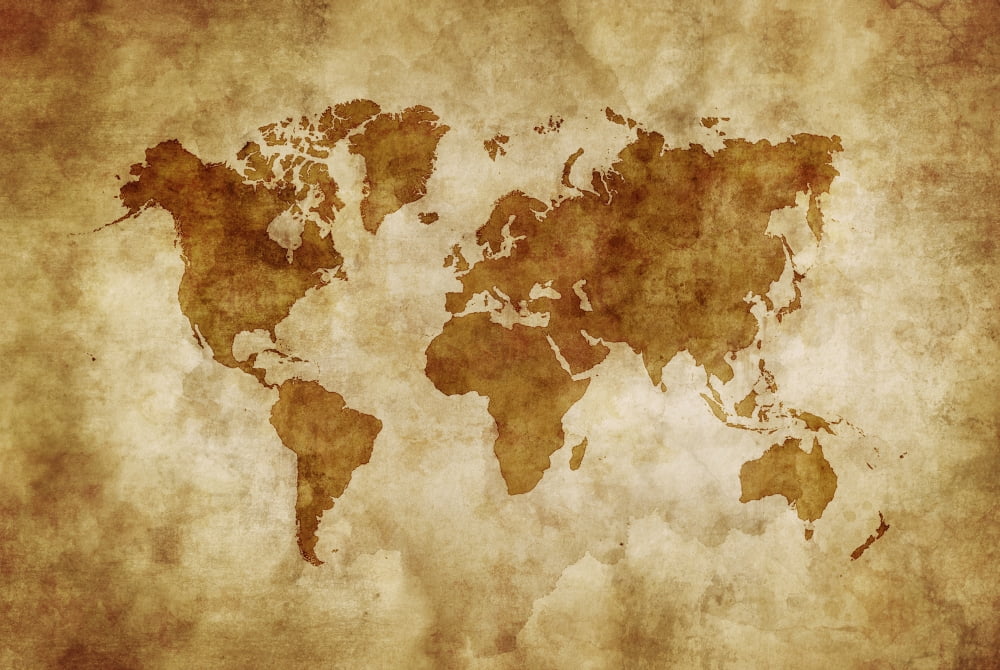 Aged world map on dirty paper Canvas Art - Evgeny KuklevStocktrek Images (35 x 23)