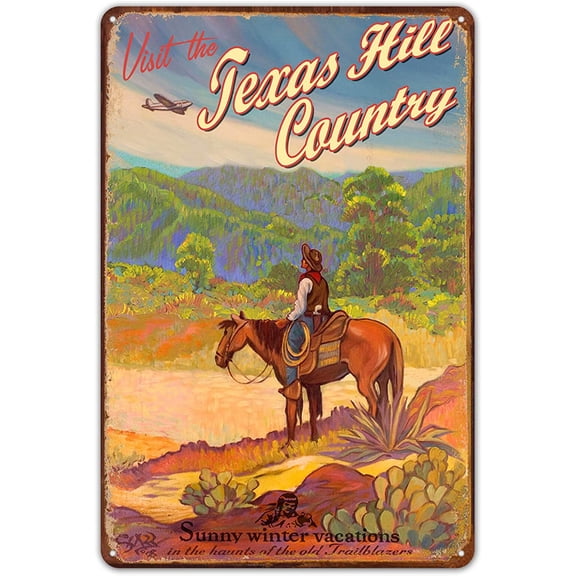 Agedsign Wall Decor Metal Signs Texas Hill Country Sign, Rick Sharp Art, Vintage Old Southwest Wildeness, Retro Cowboy Tin Sign 8 x 12 inches