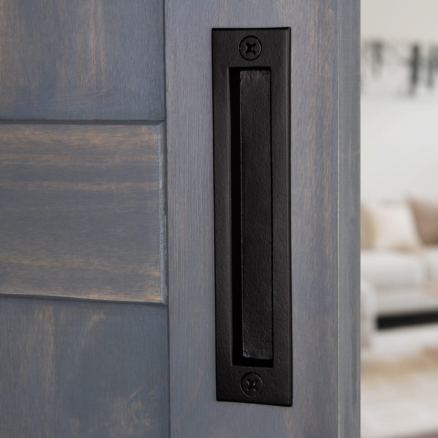 Black Iron Contemporary Barn Door Flush Pull Handle