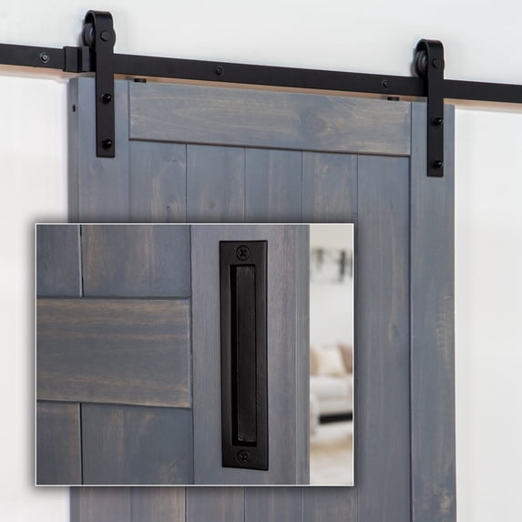 Ageless Iron Bd_Kit_Flpull Rustic Black Iron 78-3/4" Barn Door / Sliding Door Hardware