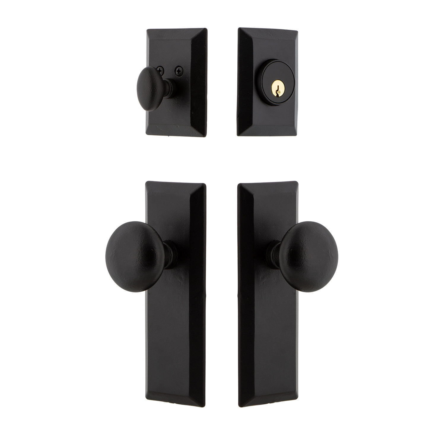 Matte Black Iron Keep Plate Entry Set with Deadbolt and Knob