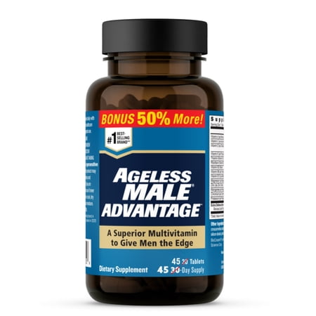 Ageless Male Advantage Premium Once a Day Multivitamin for Men 50 Plus, Plus Brain and Cholesterol Care, Vitamins A C D K B1 B2 B3 B6 B12 Zinc & Extra Defense Blend - 45 Tablets