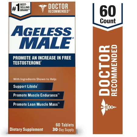 Ageless Male Free Testosterone Booster for Men – Doctor Recommended. Promote Lean Muscle Mass, Muscle Endurance, Libido and Energy. Safe & Effective, No Caffeine, 60 Ct