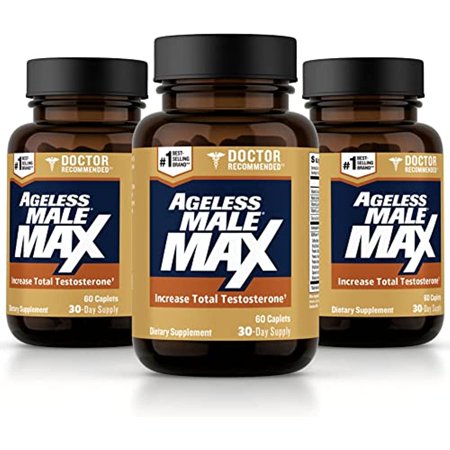Ageless Male Max Total Testosterone Booster for Men – Reduce Fat Faster Than Exercise Alone & Increase Nitric Oxide with Powerful, Safe Total Test Booster (180 Caplets, 3-Pack)