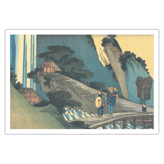Agematsu Station - from Sixty-nine Stations of Kiso Road - Vintage Japanese Ukiyo-e Woodblock Print by Hiroshige, Eisen c.1800s - Fine Art Matte Paper Print (Unframed) 30x44in