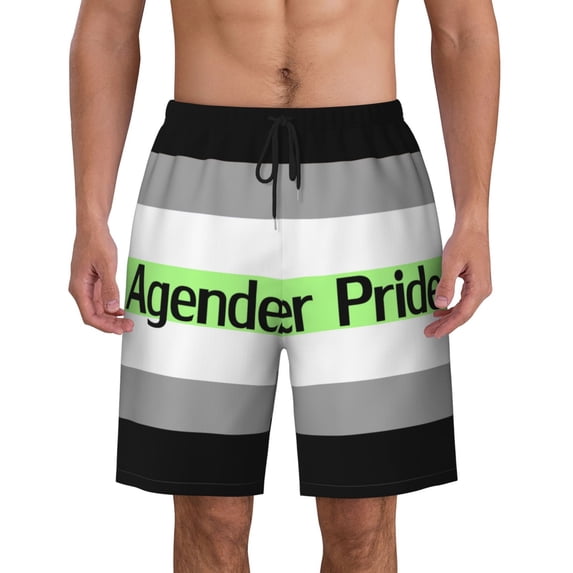 Agender Pride Flag Men'S Beach Pants Quick Dry Short Swim Trunks With With Pockets And Mesh Lining Swimwear Beach Bathing Shorts Small