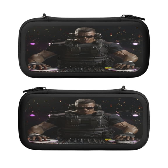 Agent Dj (6), Carrying Case For Nintendo Switch & OLED Version, Eva Lightweight Shockproof Protective Pouch Case for Game Console & Accessories with 10 Game Card Slot & Wristband, Black