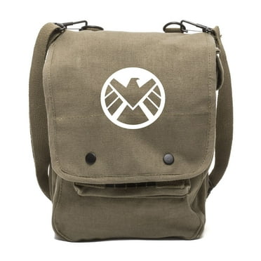 Agents of Shield Logo Canvas Crossbody Travel Map Bag Case in Olive & White