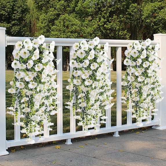 Ageoie 1Pcs Artificial Hanging Flowers for Outdoor Decoration Fake Hanging Plants Faux Flowers Artificial Plastic Vines Ivy for Outdoor Indoor Garden Party Decor, White