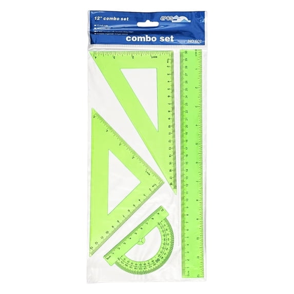 Ageoie 4 Pcs Math Geometry Ruler Set, 12 Inch Rulers, Plastic Protractor Triangle, Clear Plastic Geometry Tools, Office Supplies, Measuring Combo Set, Classroom Must Haves