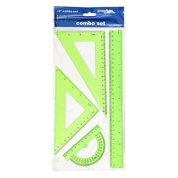 Ageoie 4 Pcs Math Geometry Ruler Set, 12 Inch Rulers, Plastic Protractor Triangle, Clear Plastic Geometry Tools, Office Supplies, Measuring Combo Set, Classroom Must Haves